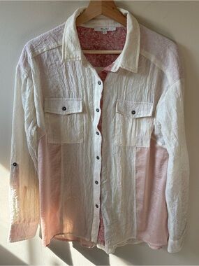 Miss Me Cream Button Up Top with Pink Accents